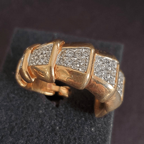 Swarovski Swan Signed Gold Plated Tiered Hoop Clip-on Earrings - Picture 7 of 10